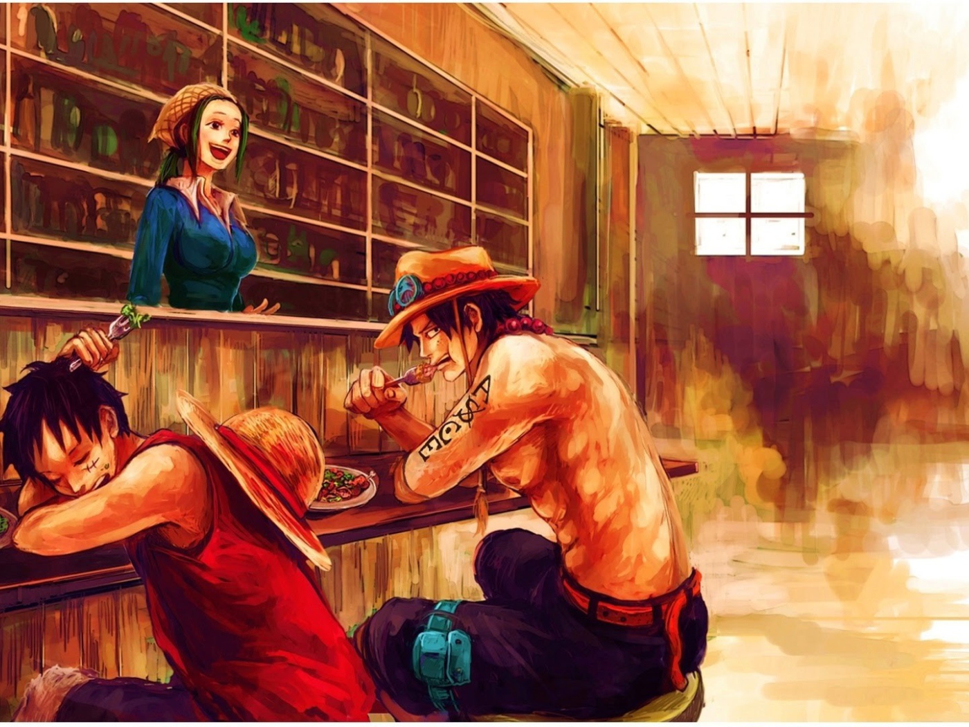 Герои аниме Большой куш в баре