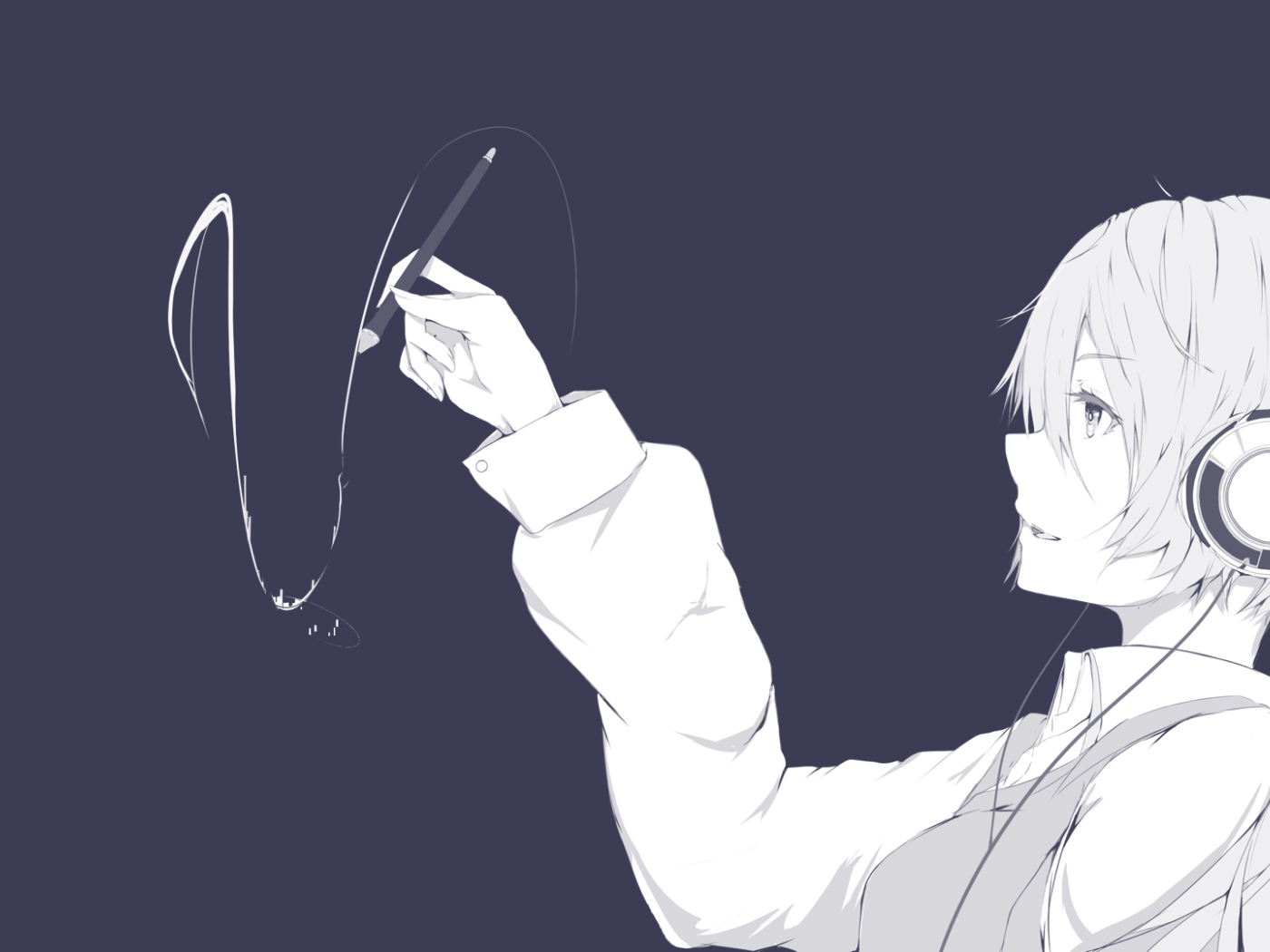 Девушка аниме рисует в воздухе