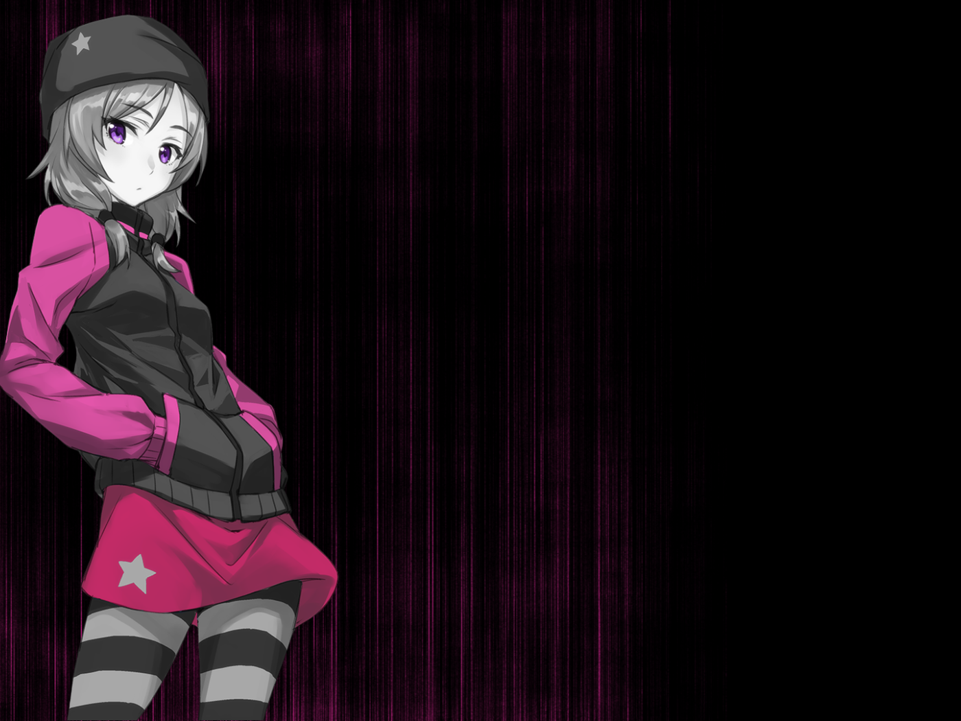 Девушка аниме на розово черном фоне