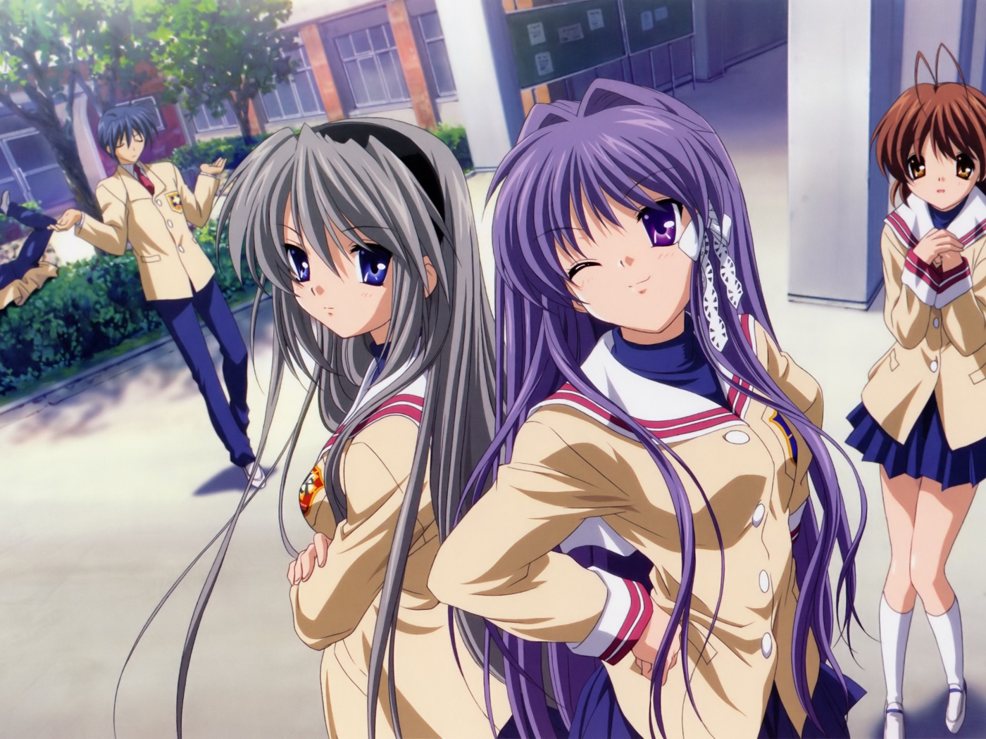 Девушки позируют в аниме Кланнад