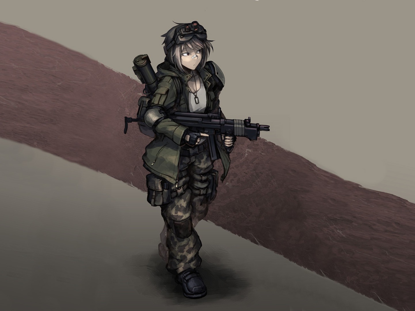 Аниме девушка солдат с оружием