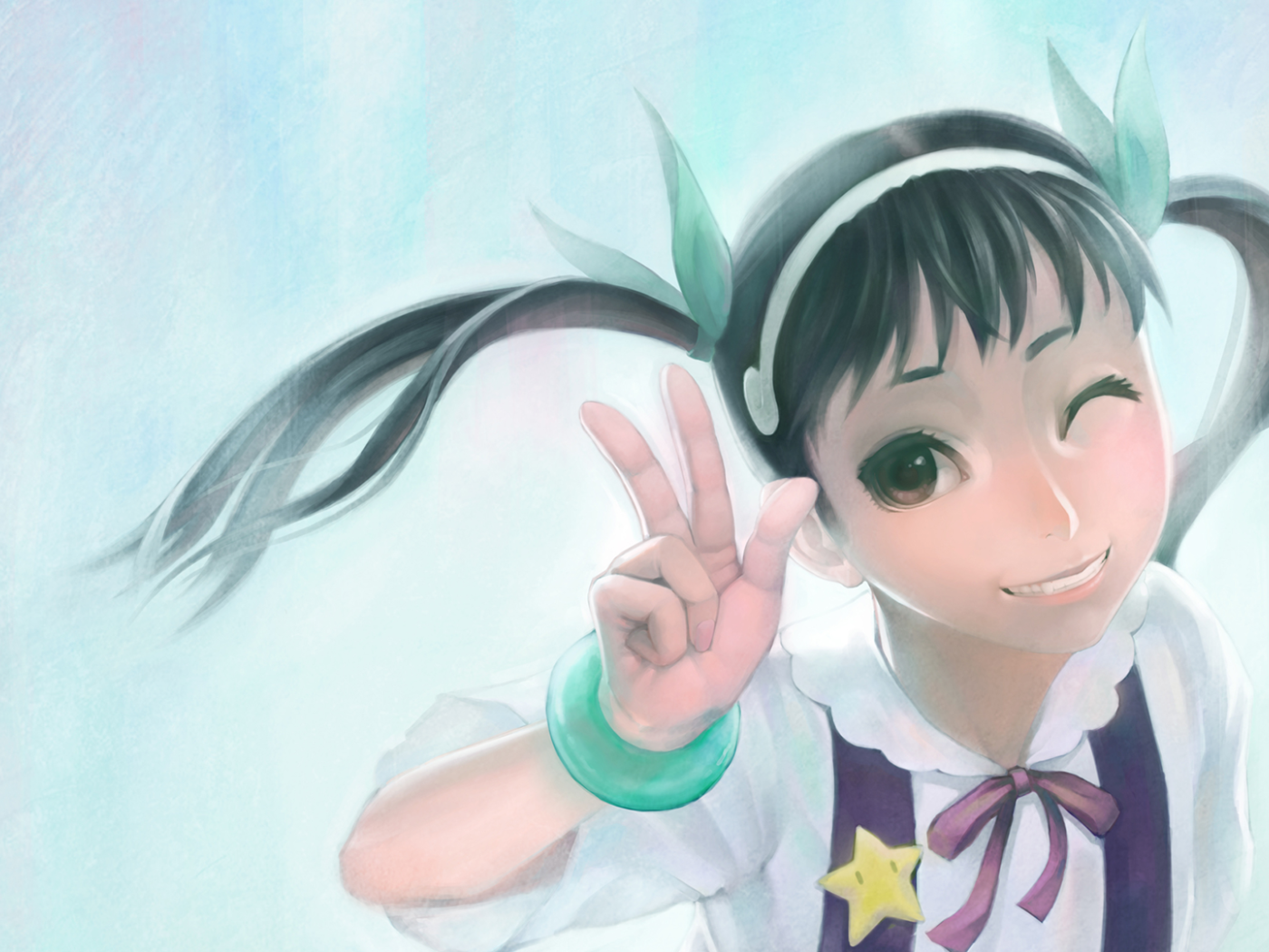 Девушка аниме подмигивает