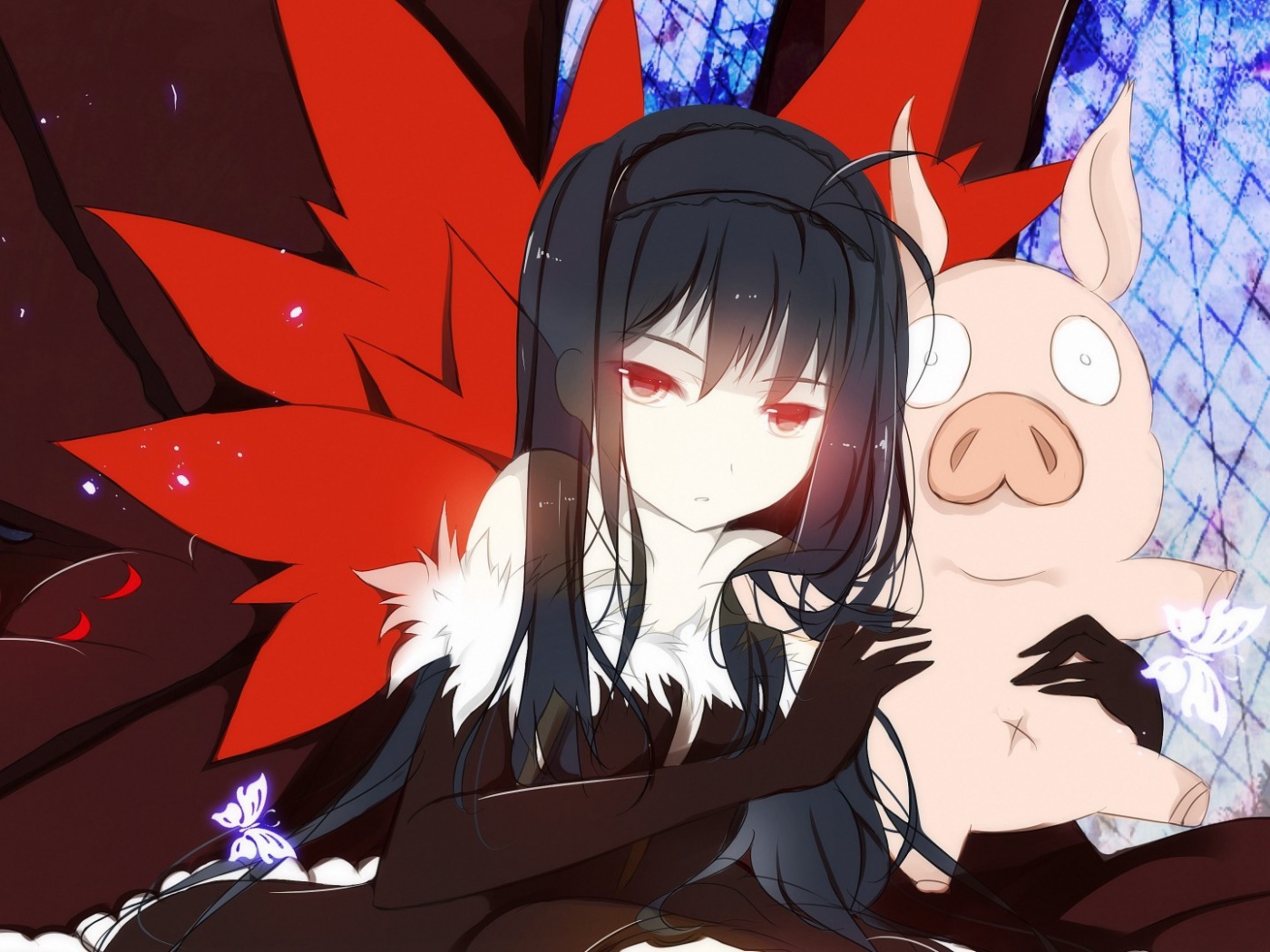 Девушка аниме с поросенком