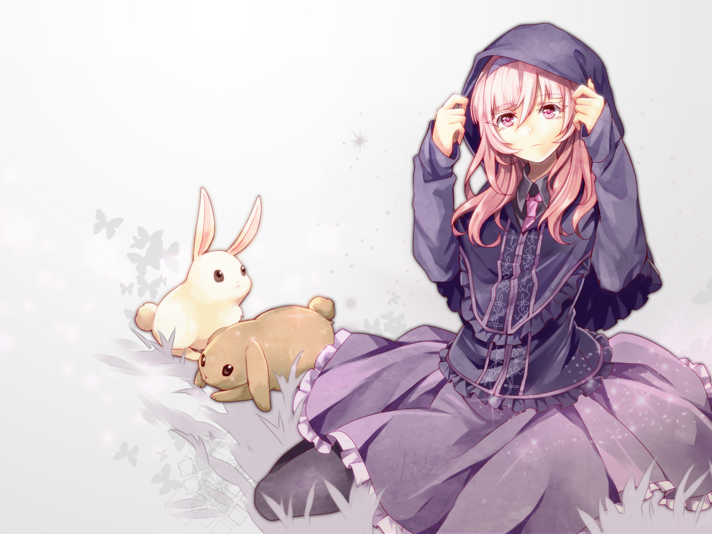Девушка аниме с кроликами