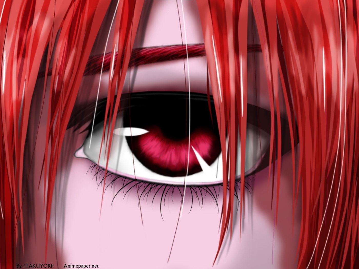 Девушка аниме с красными волосами