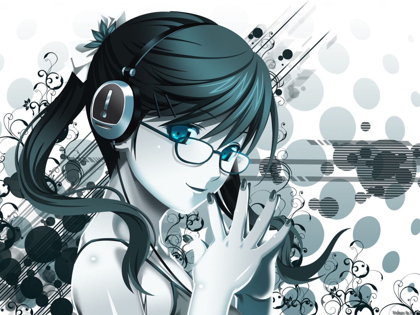 Голубоглазая девочка аниме в очках