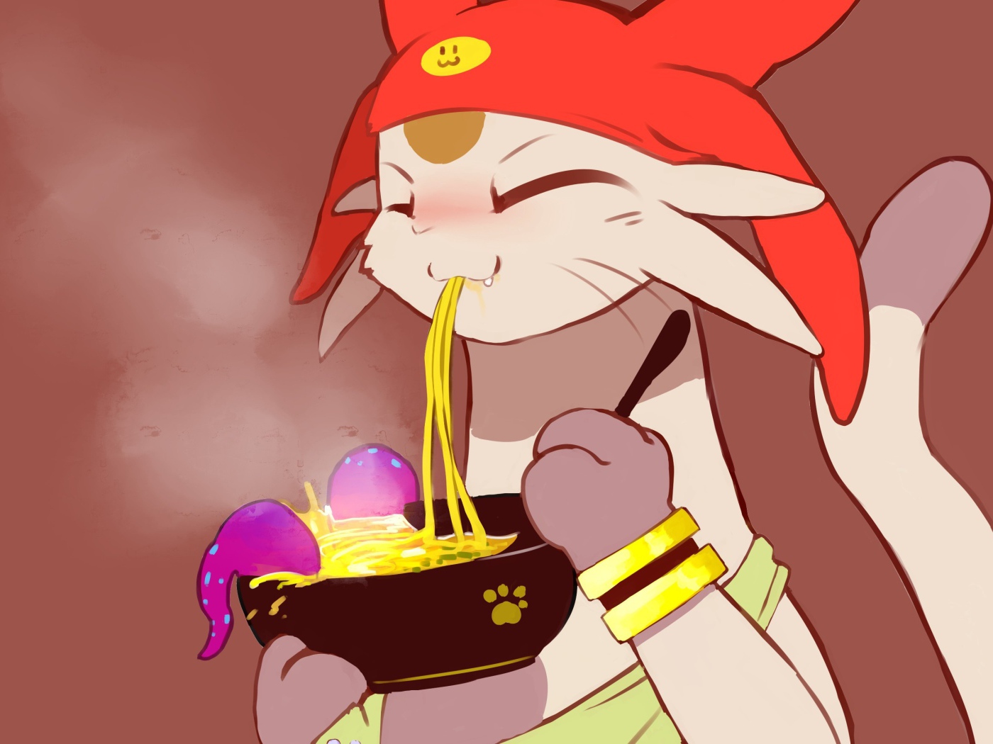 Кот ест лапшу в аниме Космический Денди