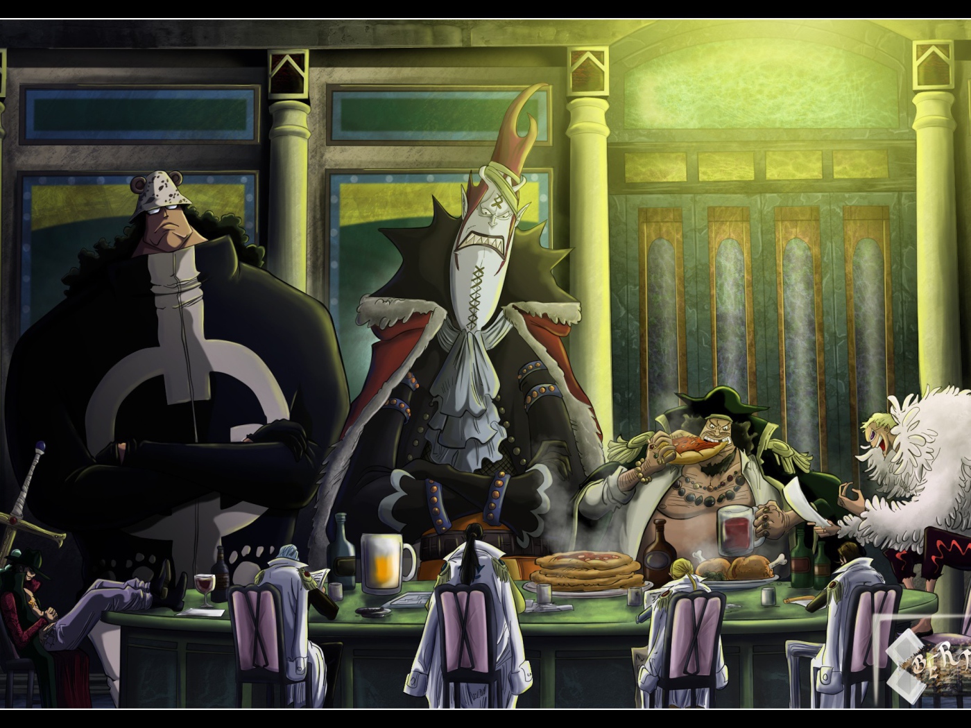 Великаны за столом в аниме Большой куш