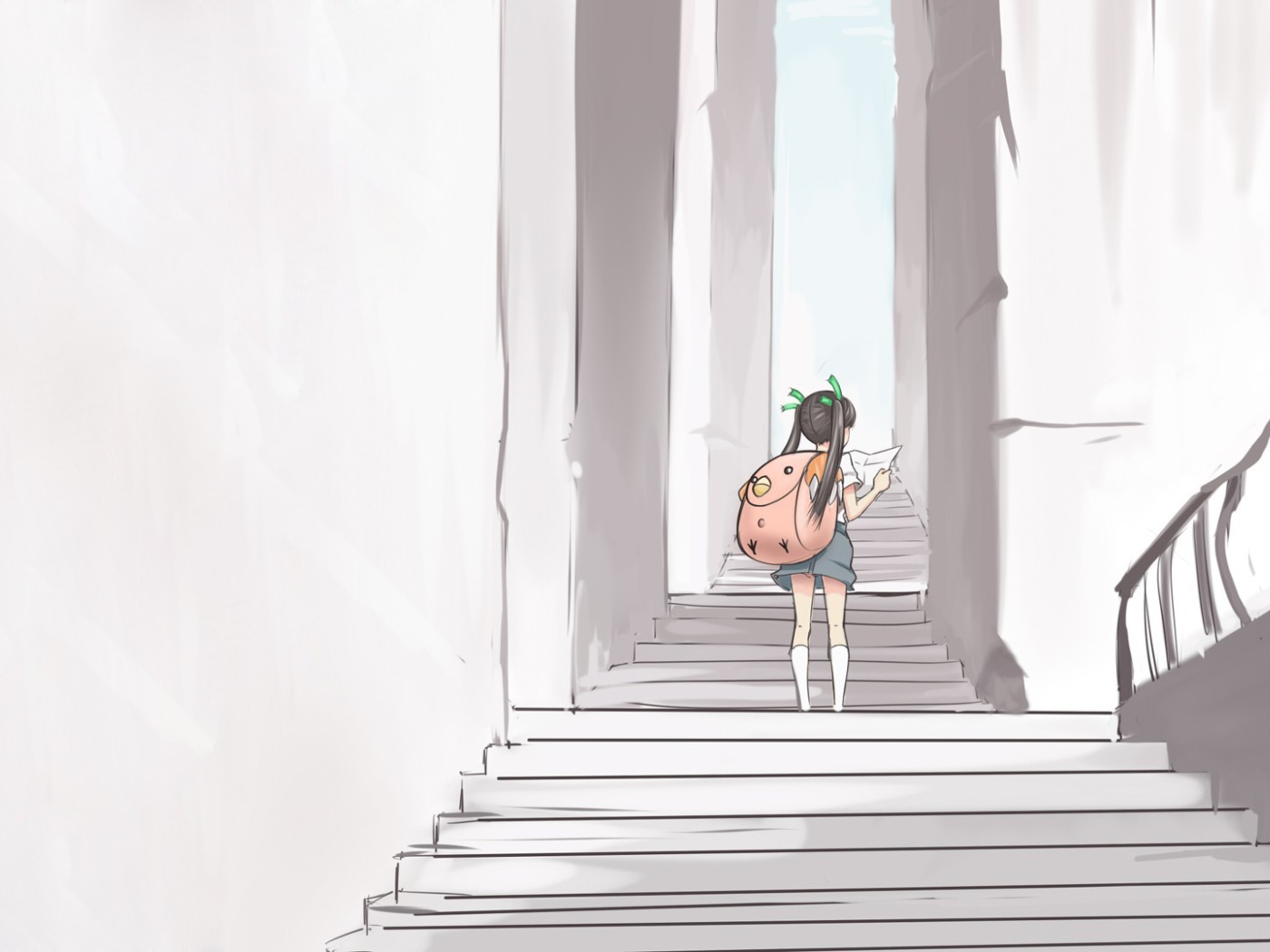 Девушка идет по лестнице аниме