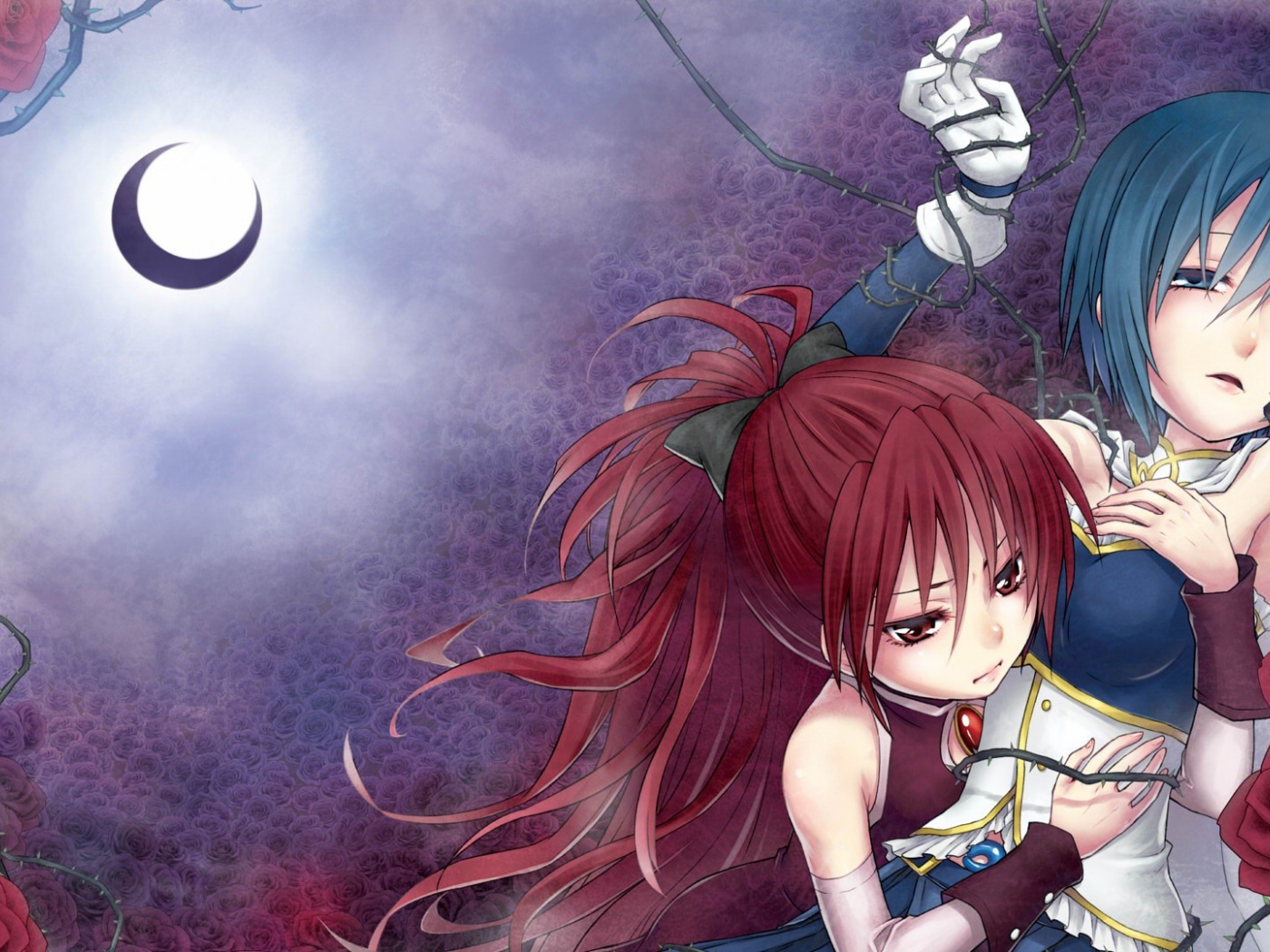 Девушки под луной в аниме Mahou Shoujo Madoka Magica