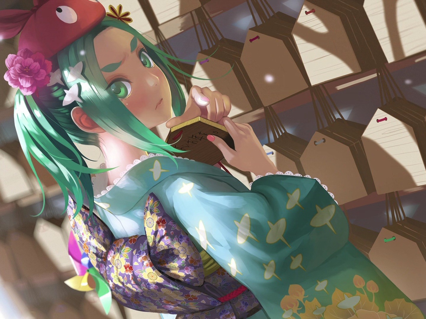 Зеленоволосая девушка аниме