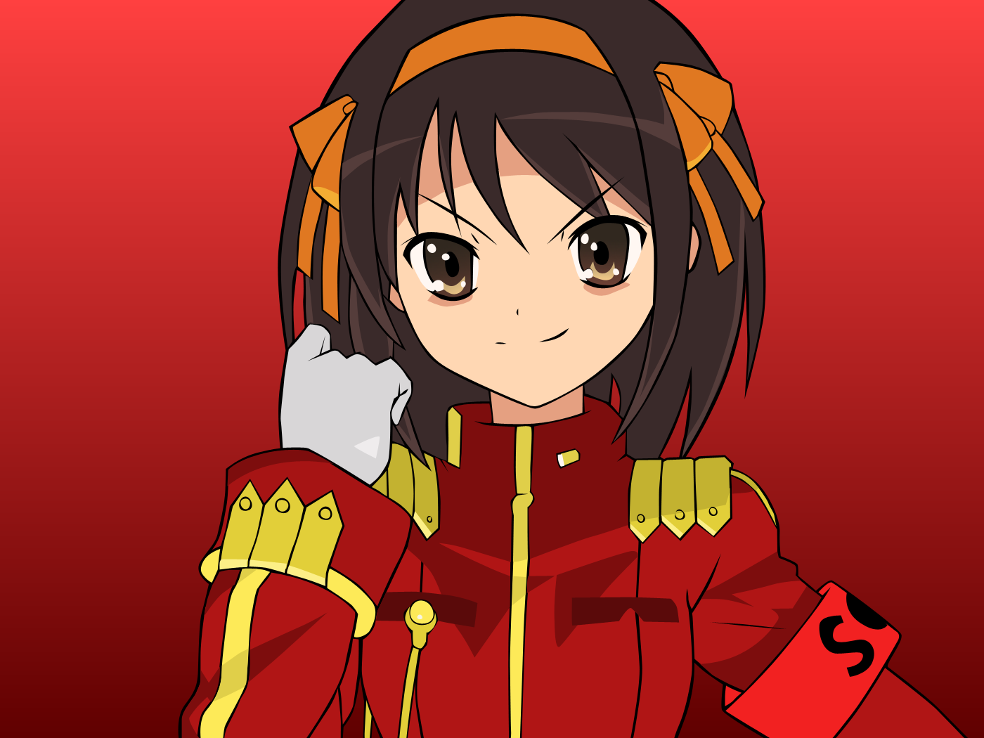 Харухи Судзумия на красном фоне