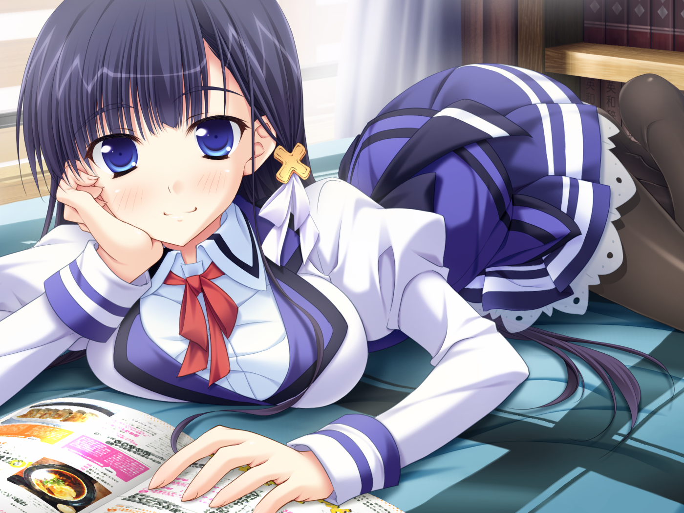 Длинные черные волосы у девушки аниме