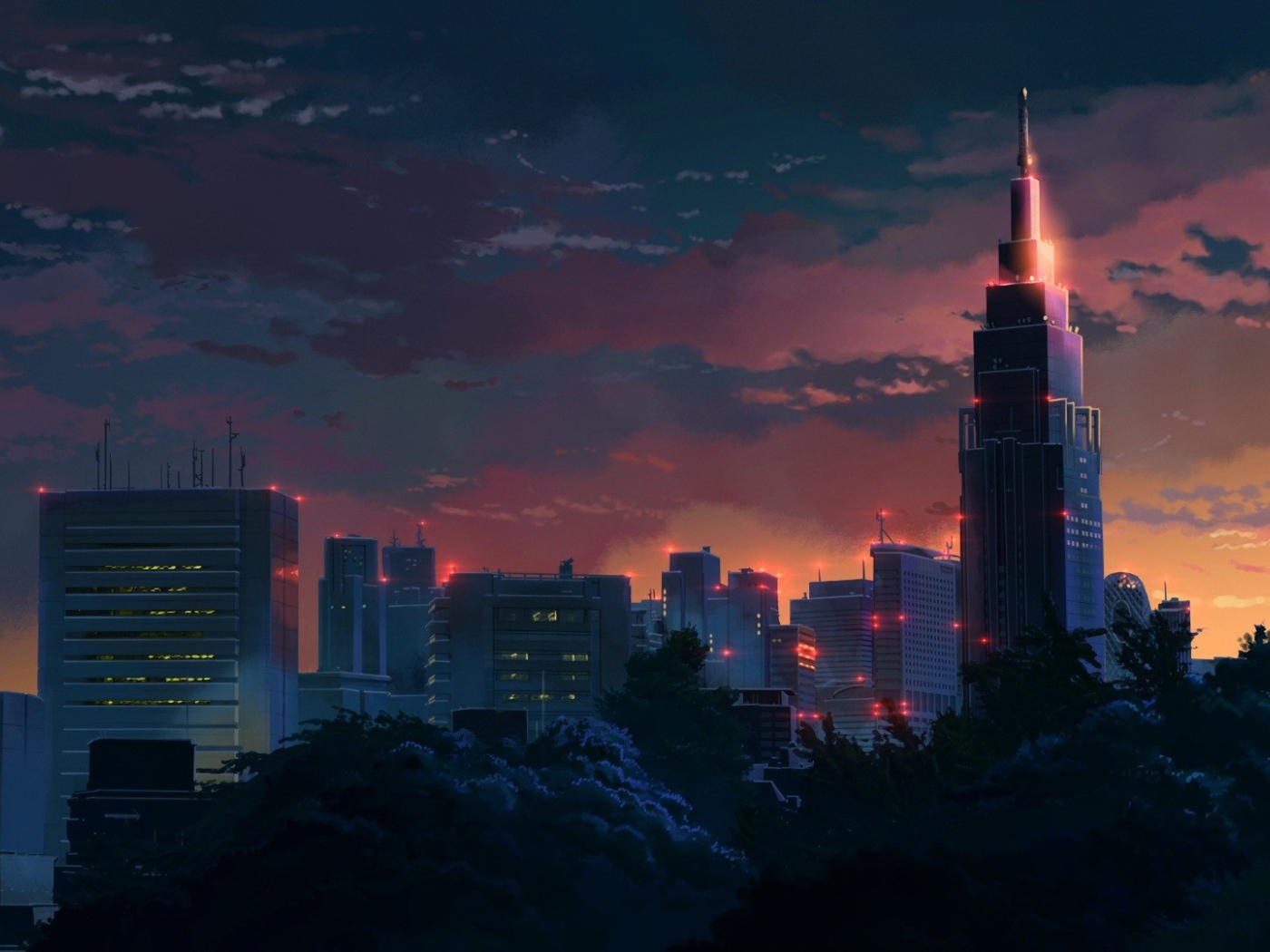 Night city in the anime Garden of Words Desktop wallpapers 1400x1050