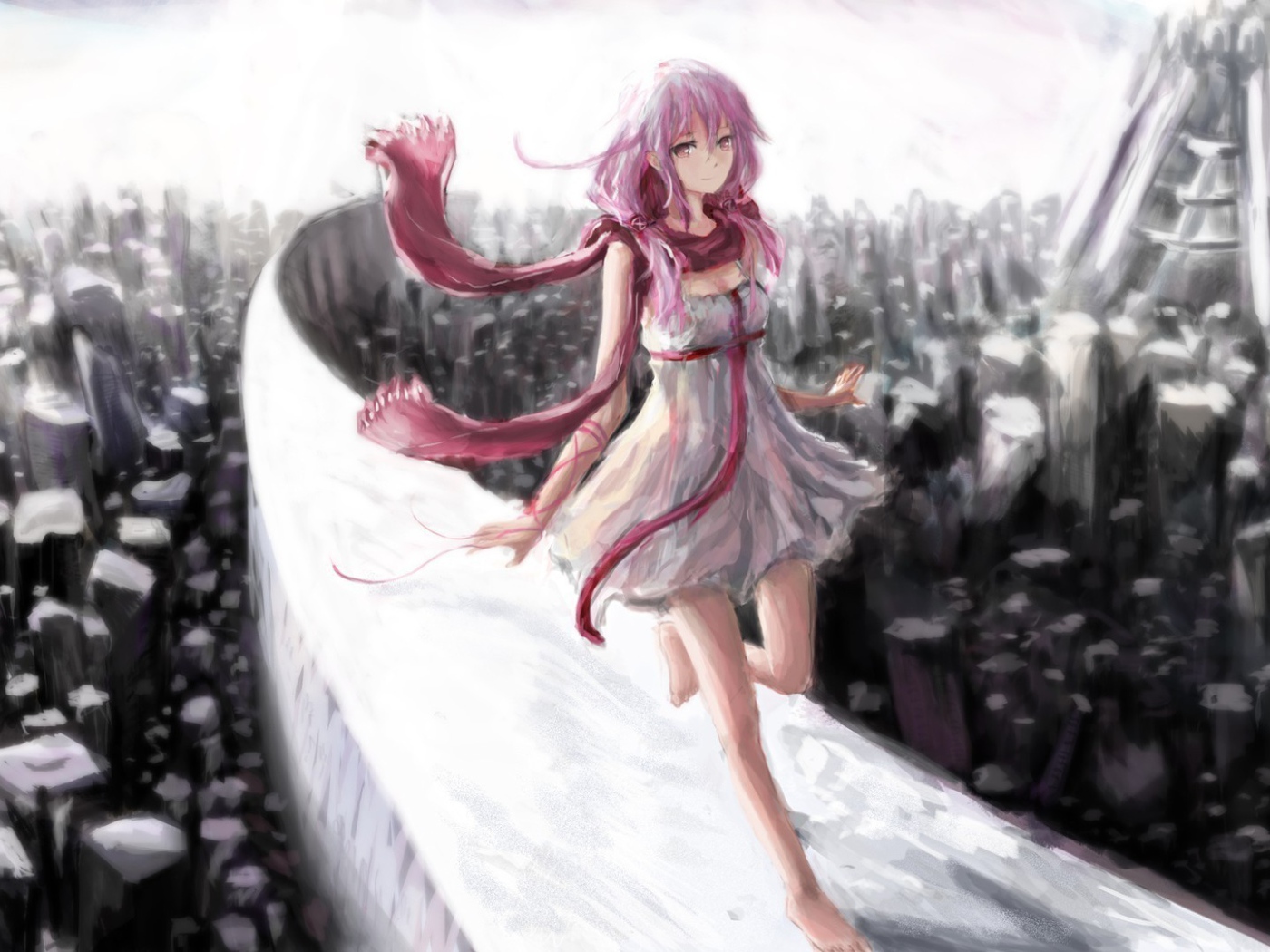 Розовые волосы у девушки в аниме Корона греха