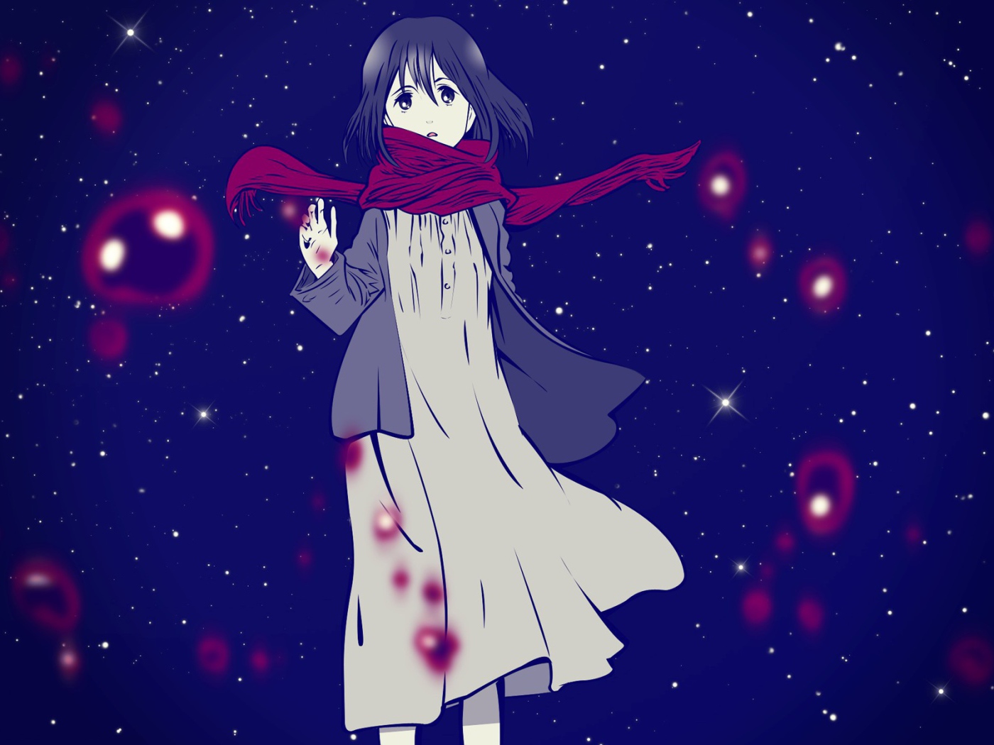 Красный шарф на девушке из аниме Shingeki no Kyojin