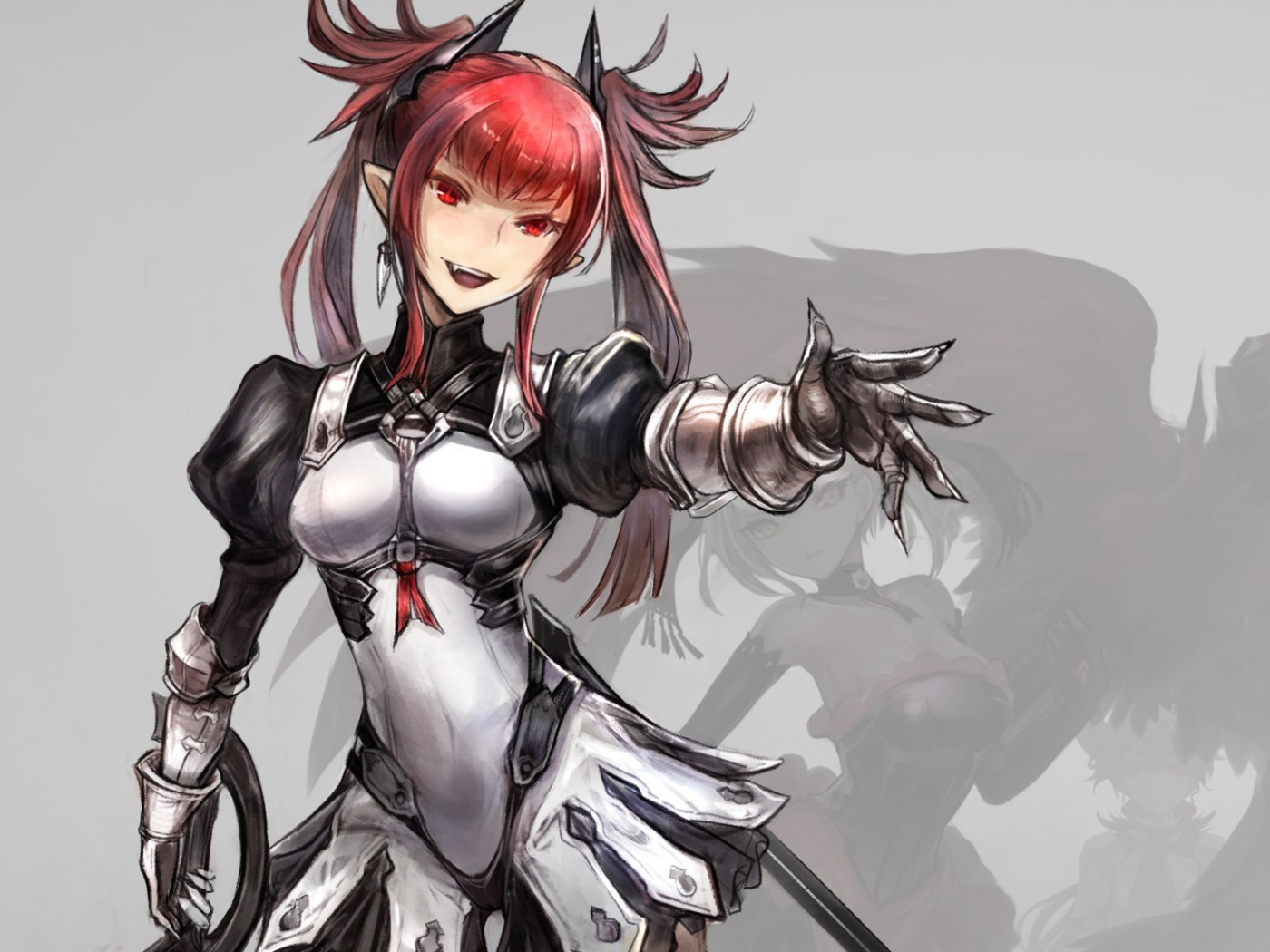 Красноволосая девушка аниме в доспехах