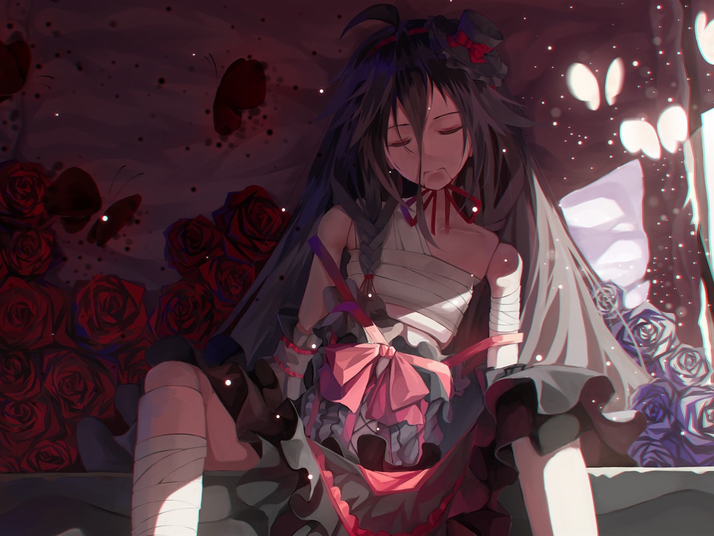 Грустный вокалоид среди роз