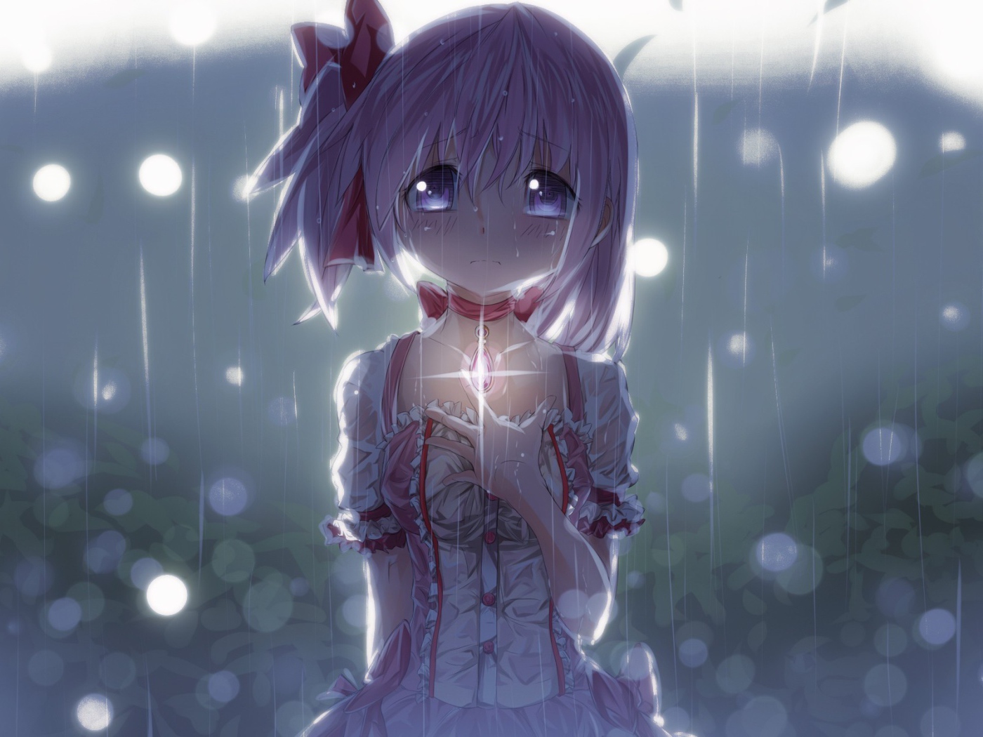 Грустная девушка из аниме Mahou Shoujo Madoka Magica