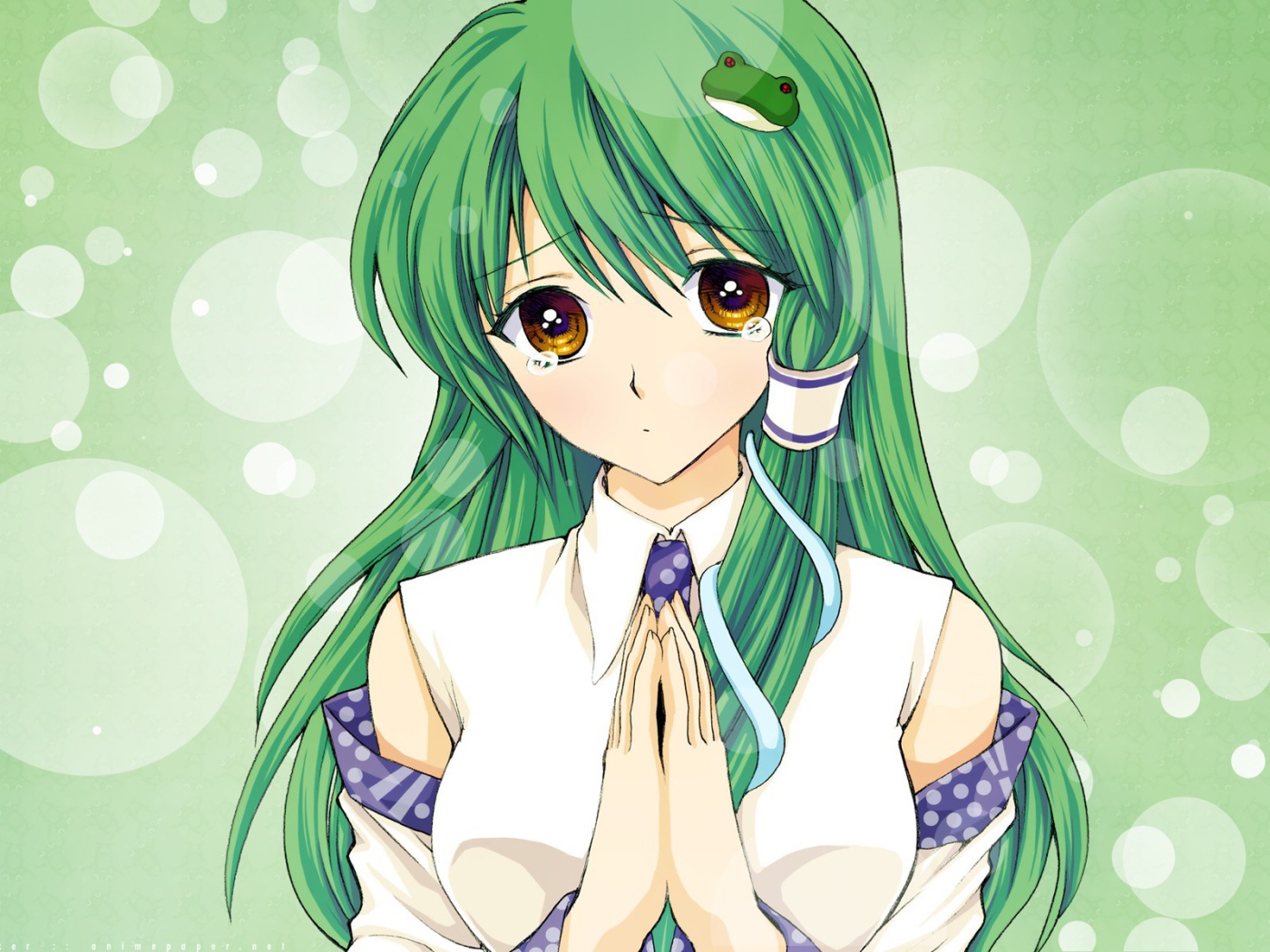 Зеленоволосая Санае Кочия, аниме девушка