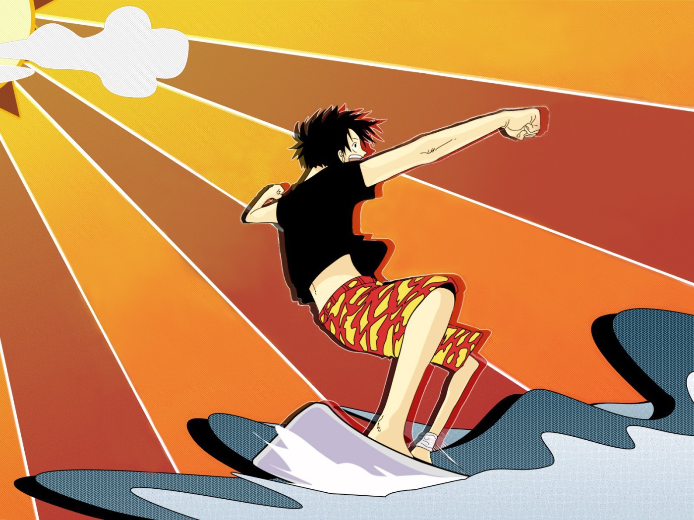 Серфер на фоне солнца в аниме Большой куш