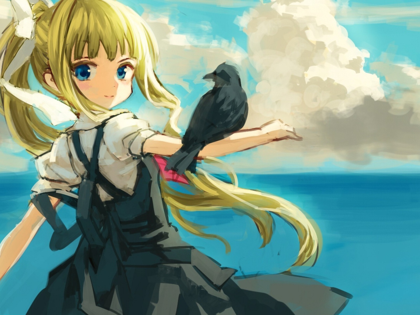 Птица на руке девушки в аниме Высь ТВ