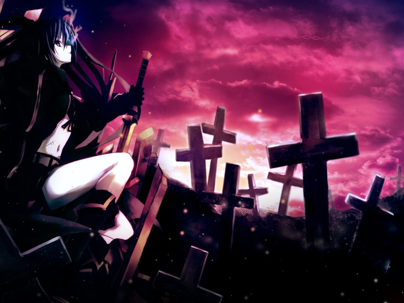 Девушка на кладбище в аниме Black Rock Shooter