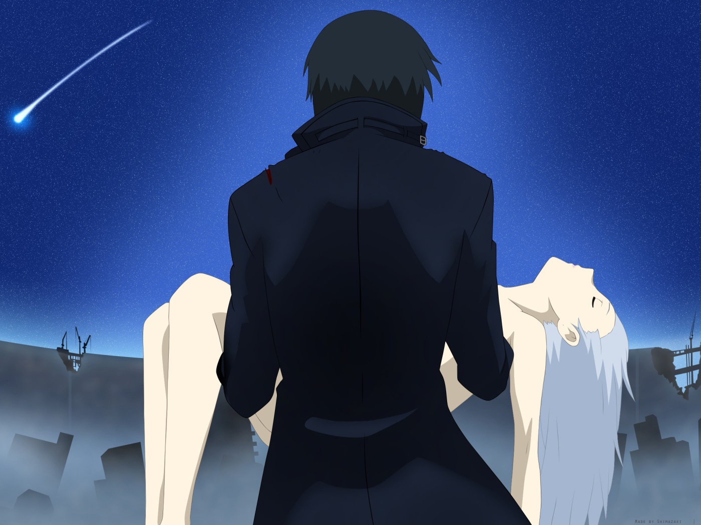 Девушка на руках парня, аниме Darker than Black