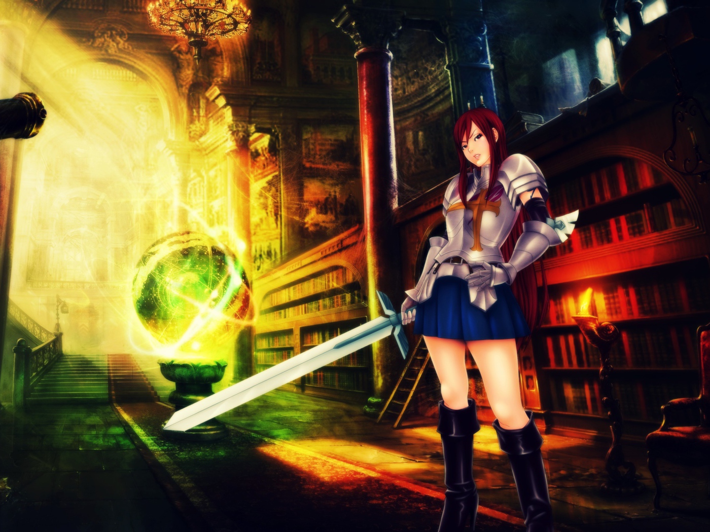 Девушка держит меч в руке, аниме Scarlet Erza