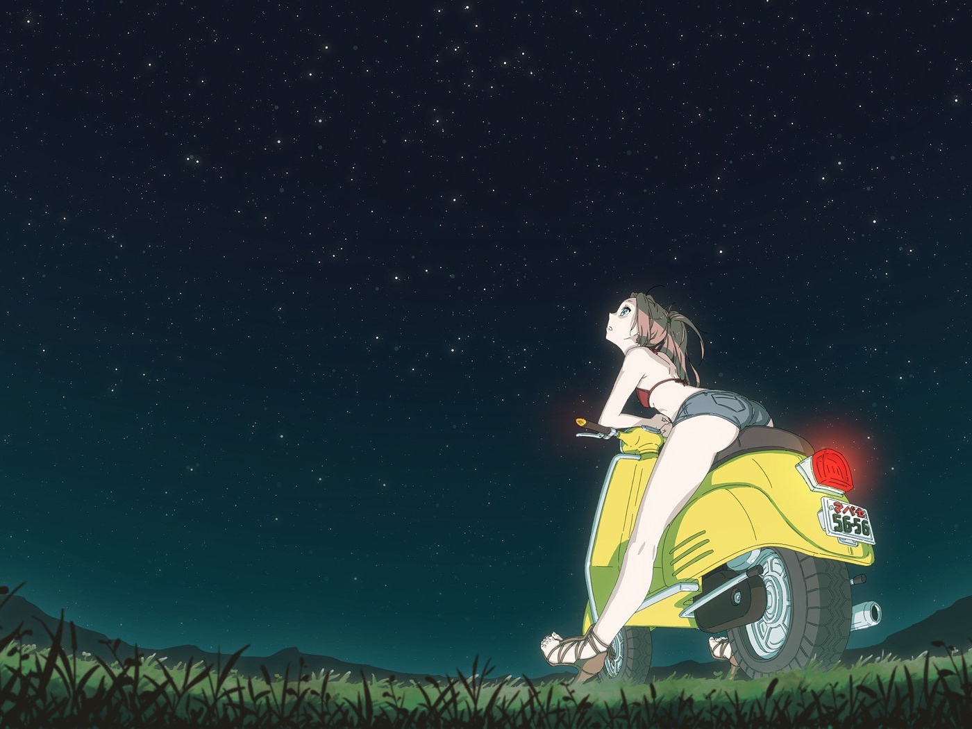 Девушка смотрит на звезды в аниме 49 дней