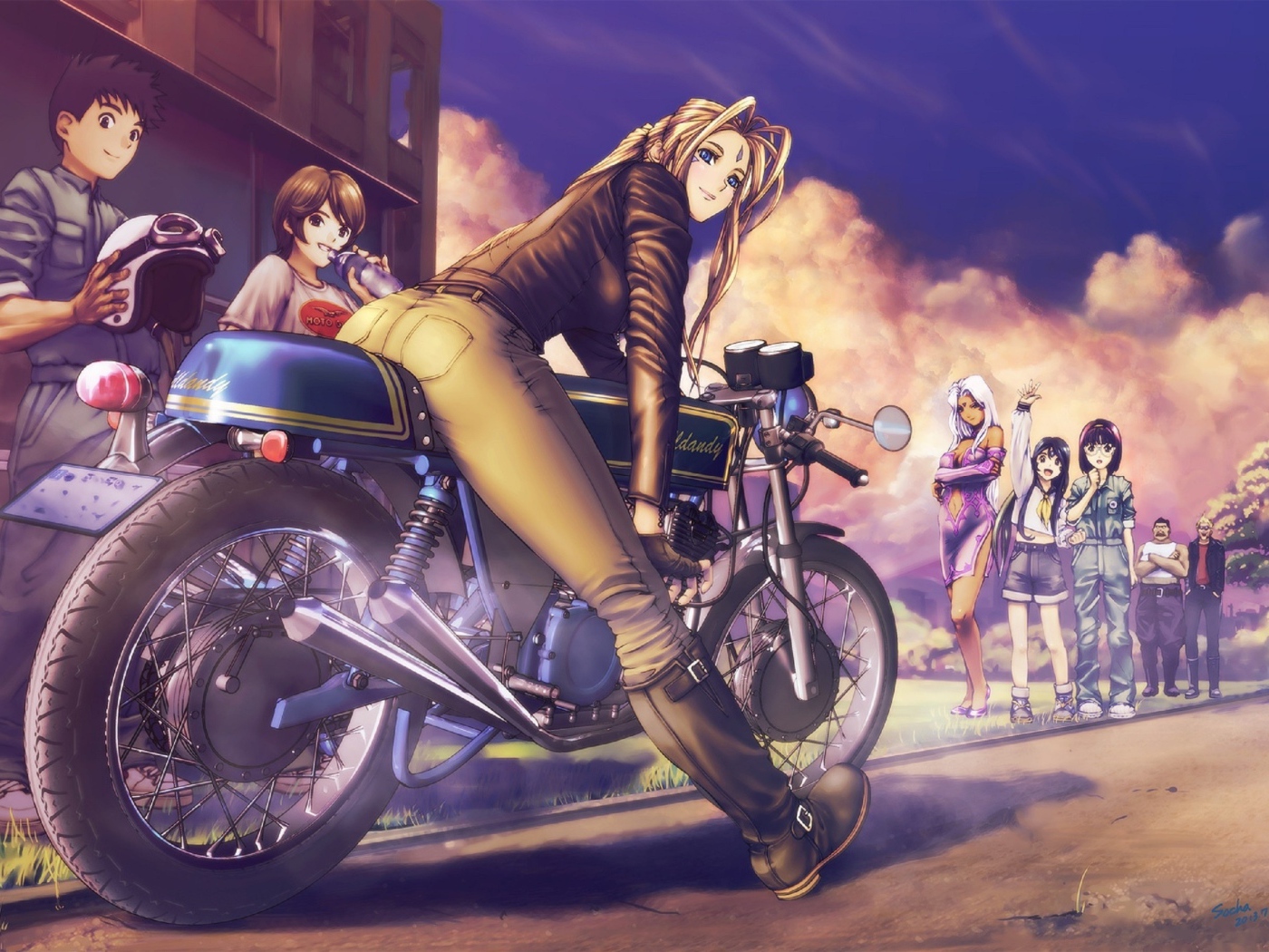 Девушка на мотоцикле в аниме Belldandy