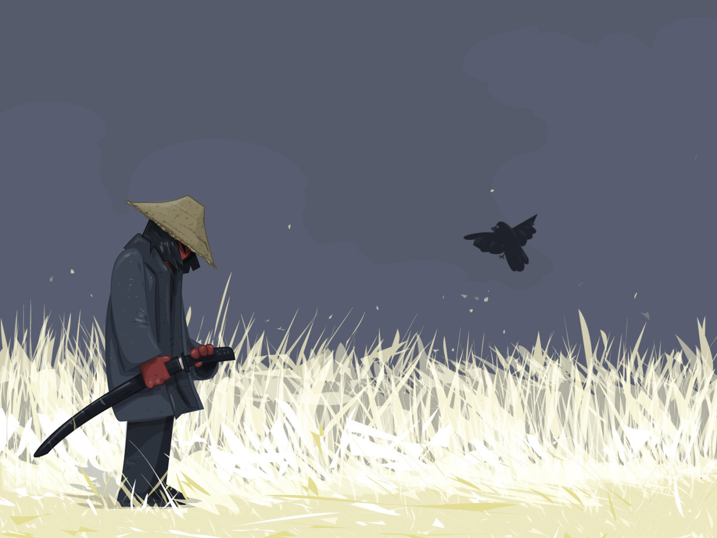 Старый самурай с мечем