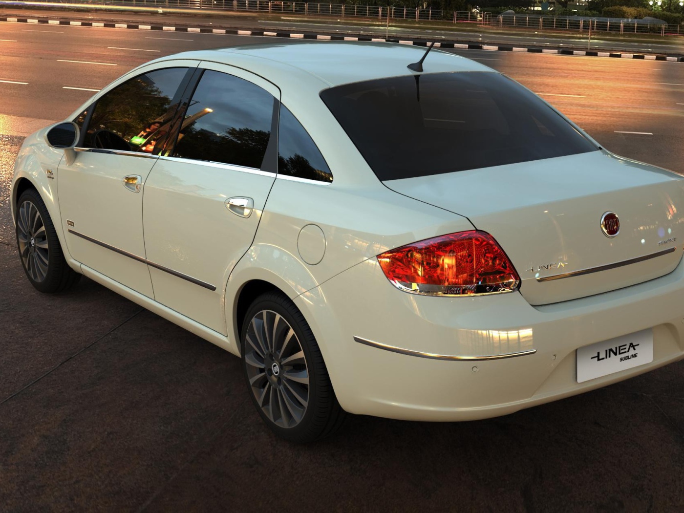 Вид сзади на белый Фиат у дороги