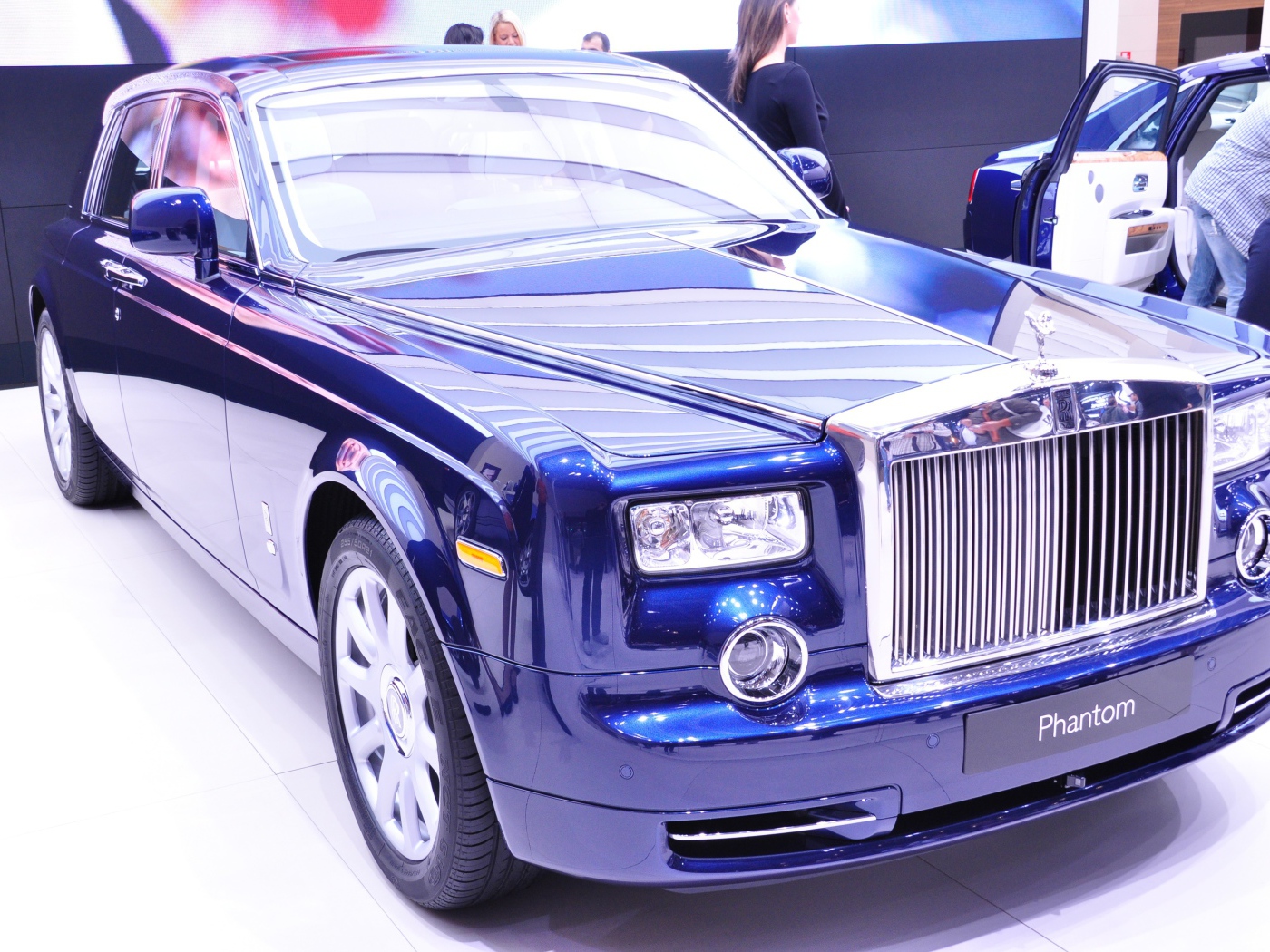 Blue Rolls-Royce on display