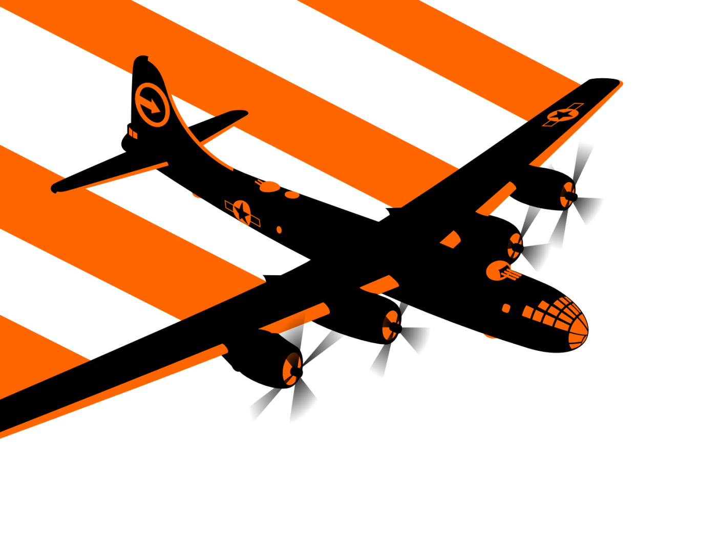 Самолет оставляет за собой оранжевый след