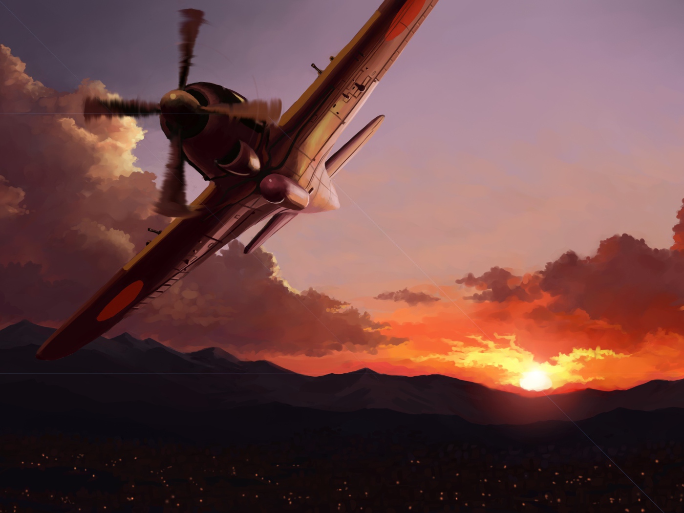 Рисунок самолета на закате