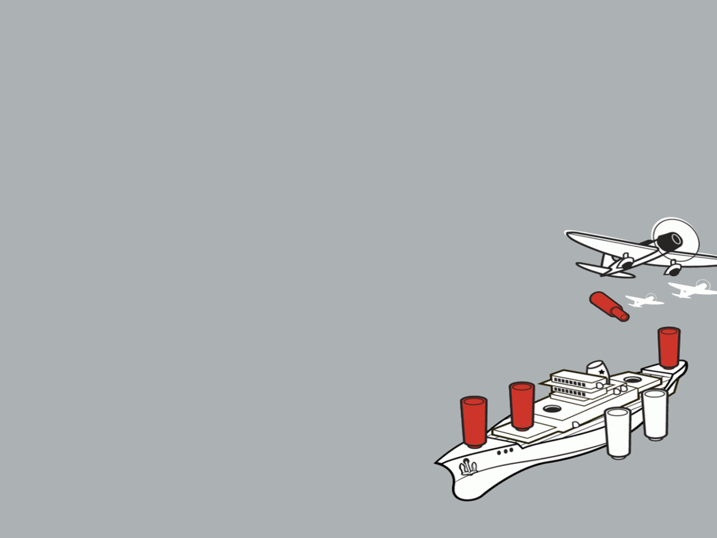 Самолет и корабль, серый фон