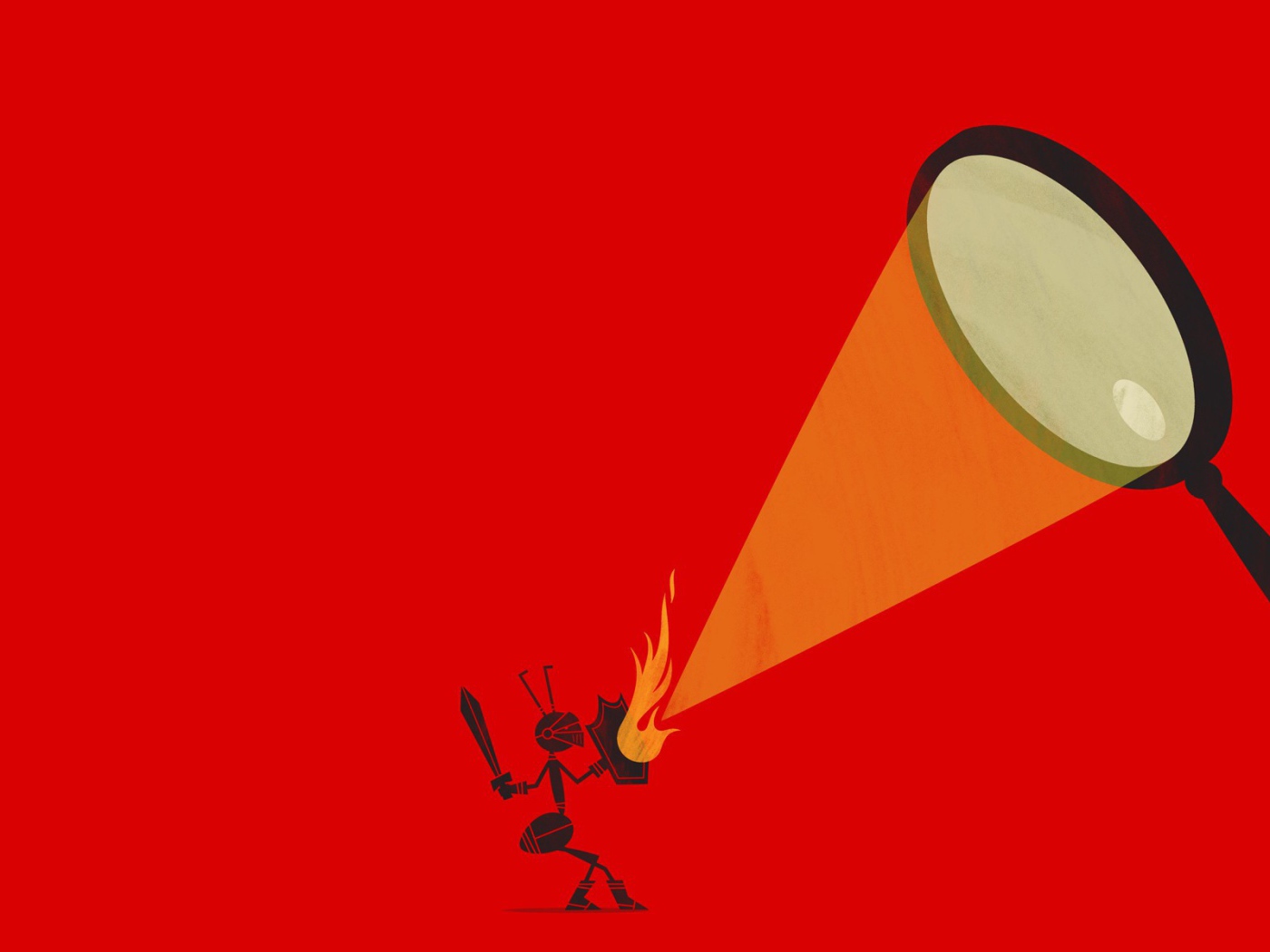 Муравей защищается от луча, красный фон