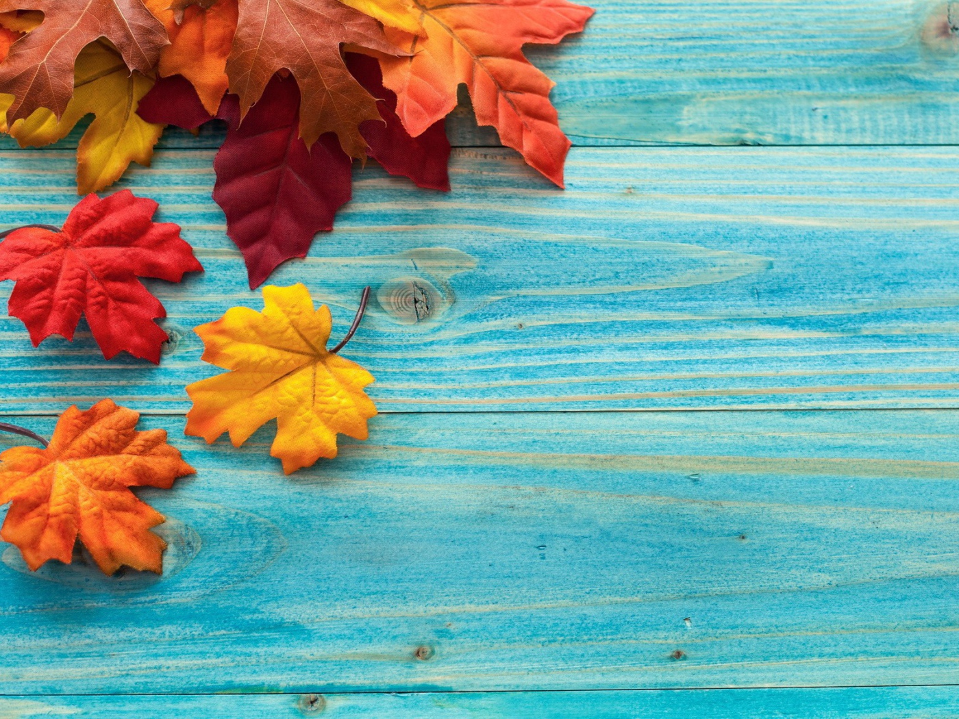Осенние листья на голубых досках