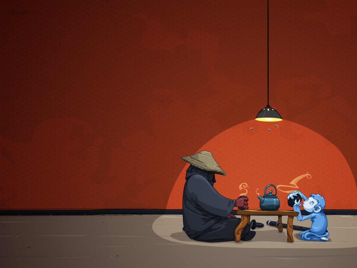 Китайское чаепитие, оранжевый фон