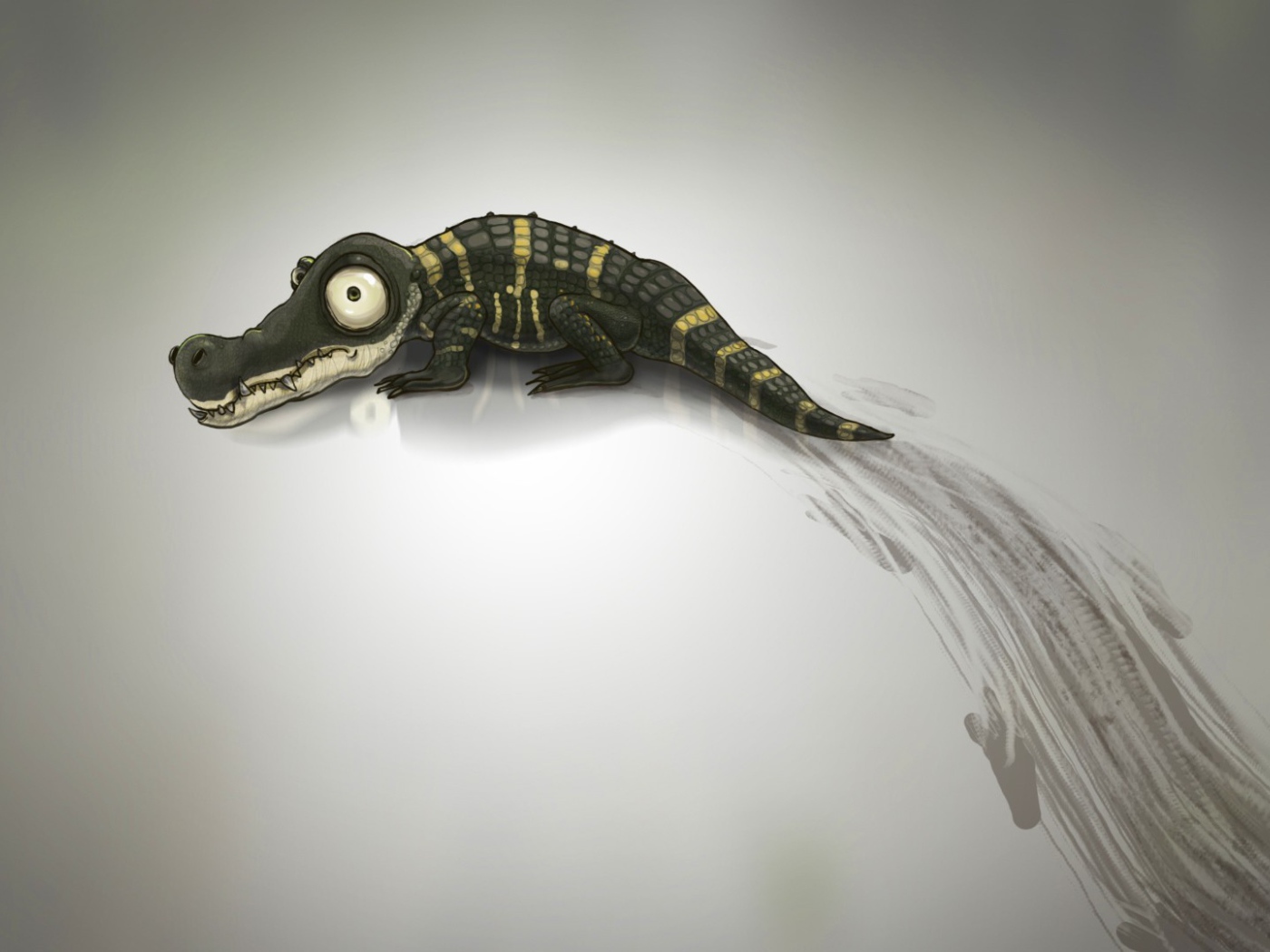 Крокодил оставил след на сером фоне
