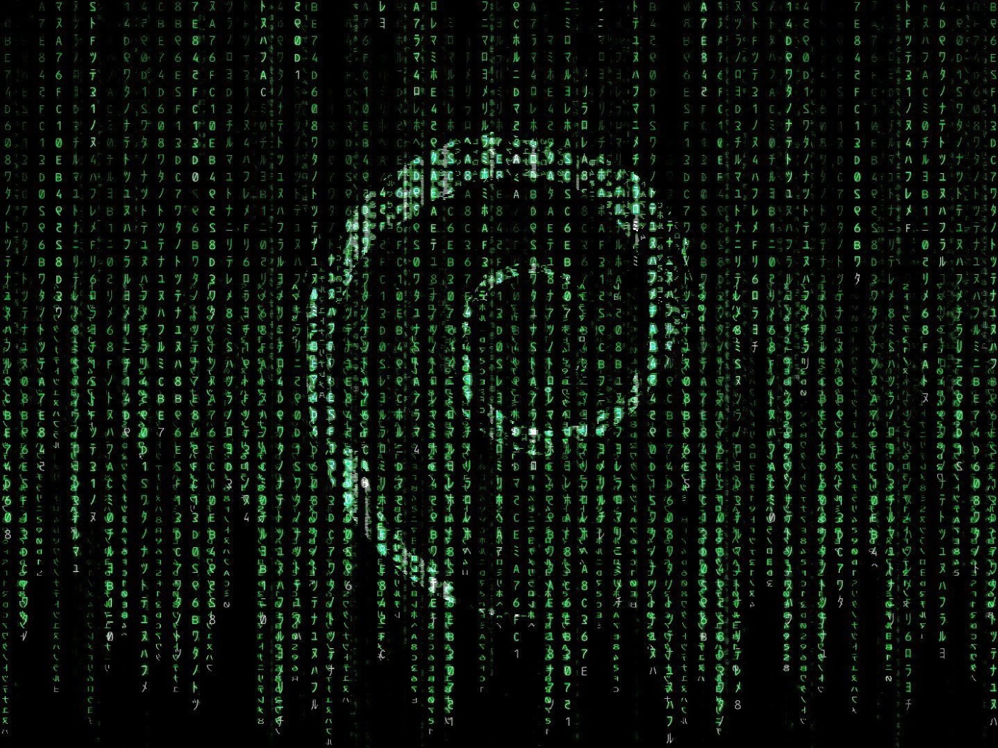 Символ Debian на фоне матрицы