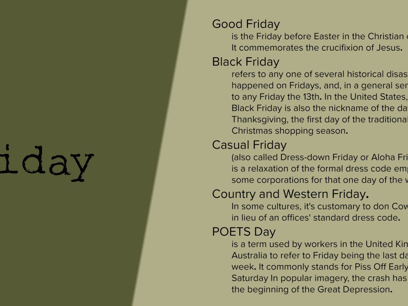 Описание пятницы на английском языке