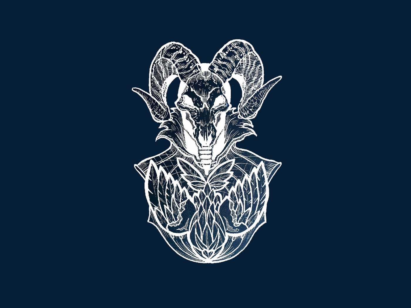 Бог с рогами барана, синий фон