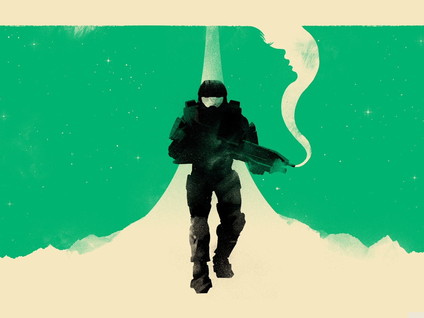 Зеленый фон Мастер Чиф, игра Halo