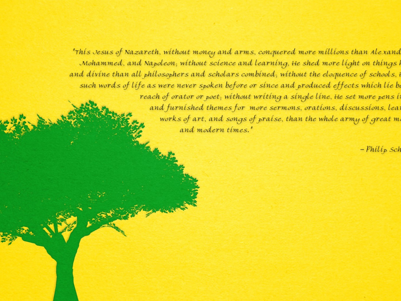 Зеленое дерево на желтом фоне