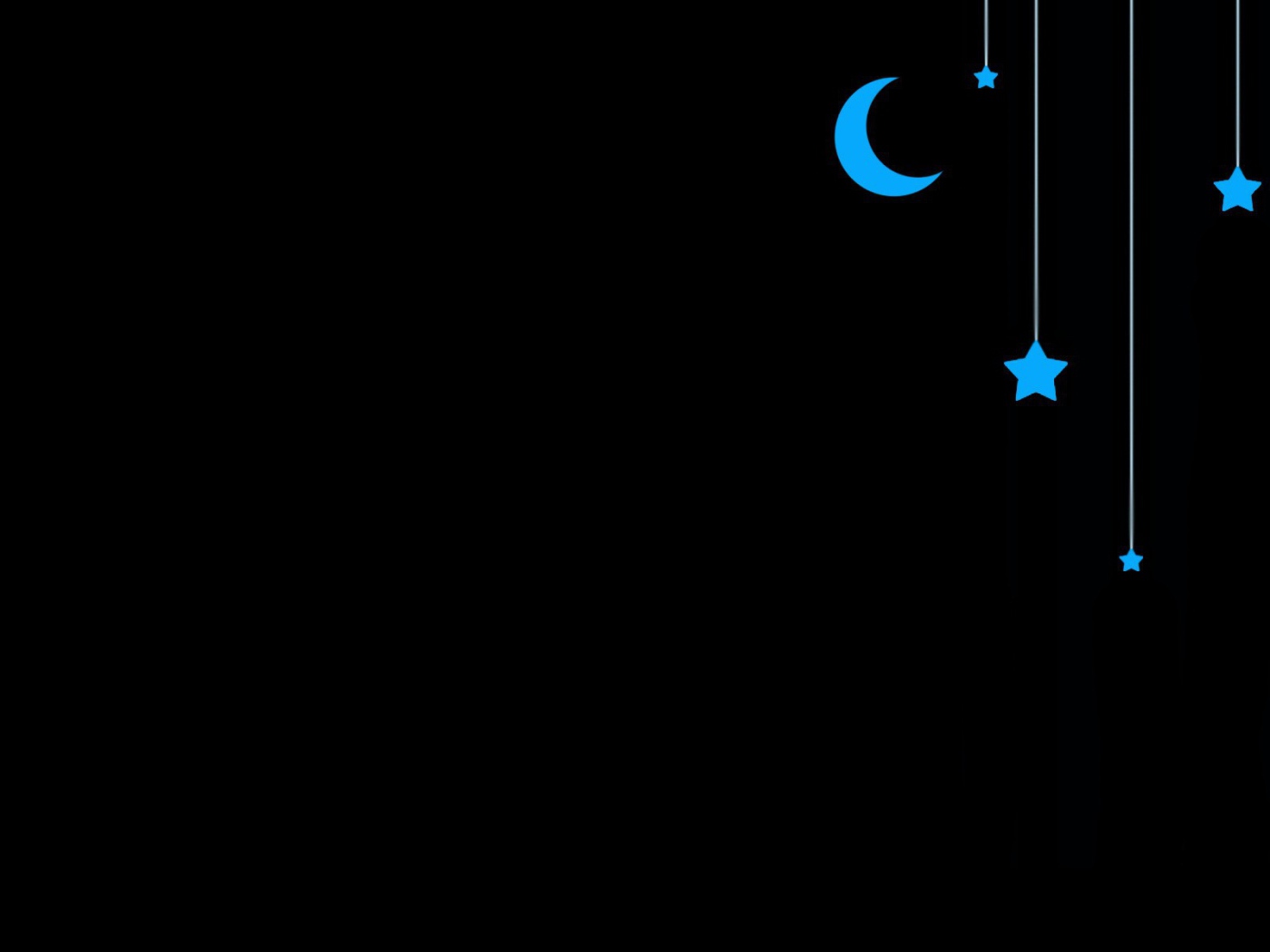 Луна и звезды на веревочках, черный фон