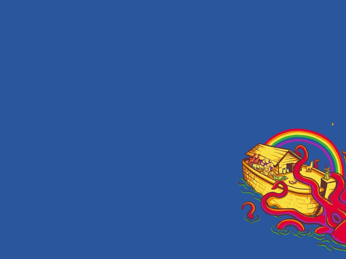 Осьминог и Ноев ковчег, голубой фон