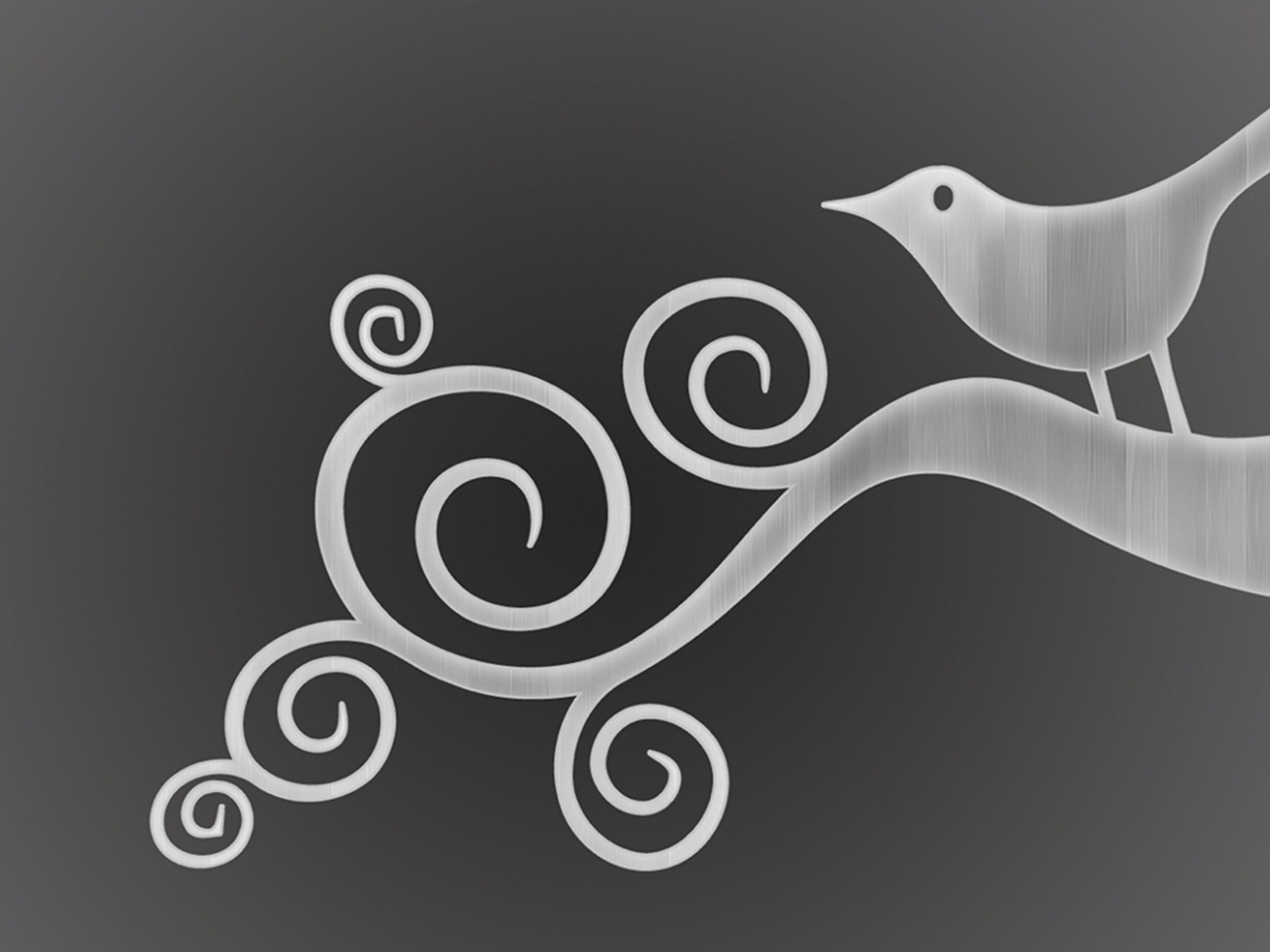 Орнамент птица на ветке, серый фон