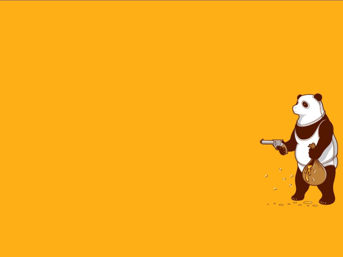 Панда с пистолетом, оранжевый фон